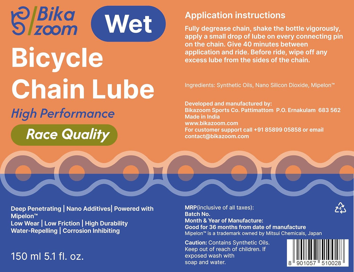 Bikazoom - Bicycle Chain Lube  | Wet Weather | 150 ml